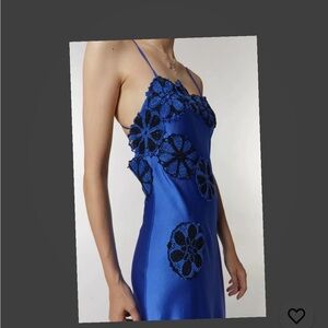 Saint Art Sz XS Sage Slip Dress Crochet French Blue 💖NWT